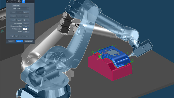 El robot es visible durante la programación NC Tebis